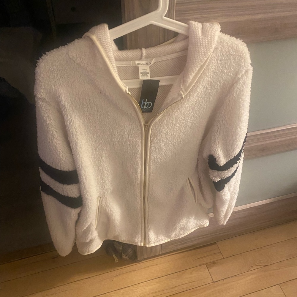 Bozzolo White Fleece Jacket with Black Stripes